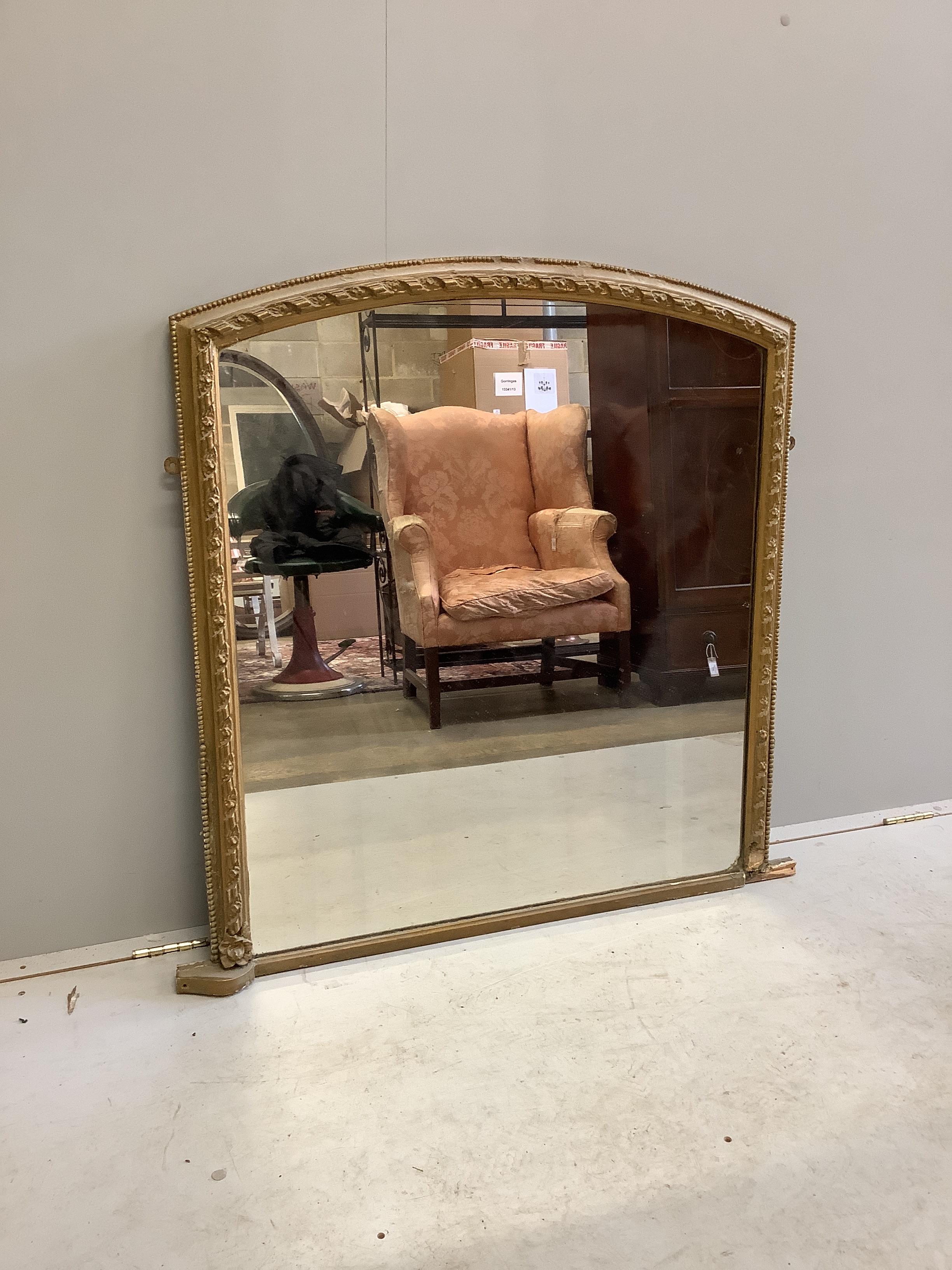 A Victorian giltwood and composition overmantel mirror, width 104cm, height 101cm